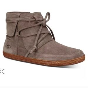 Ugg Reid Moccasin Booties Mushroom/ Taupe Brown Suede size 8
